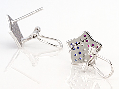 .19ctw Lab Created Red Ruby & Sapphire With .06ctw White Zircon Rhodium Over Silver Earrings