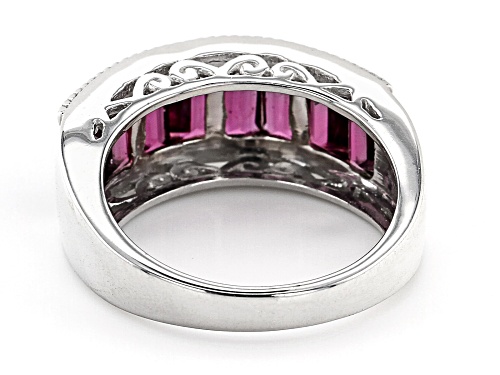 3.48ctw Baguette Raspberry Color Rhodolite Rhodium Over Sterling Silver Band Ring - Size 7