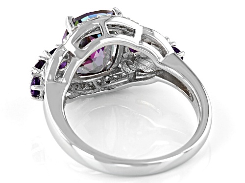 4.20ctw Mystic Fire® Green Topaz, African Amethyst and White Zircon Rhodium Over Silver Ring - Size 8