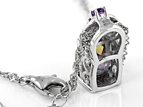 3.04ct Mystic Topaz with 0.21ctw African Amethyst Rhodium Over Sterling Silver Pendant With Chain