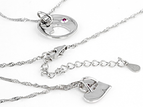 .03ctw Round Lab Created Ruby Mother and Child Set of 2 Rhodium Over Silver Pendant With Chain