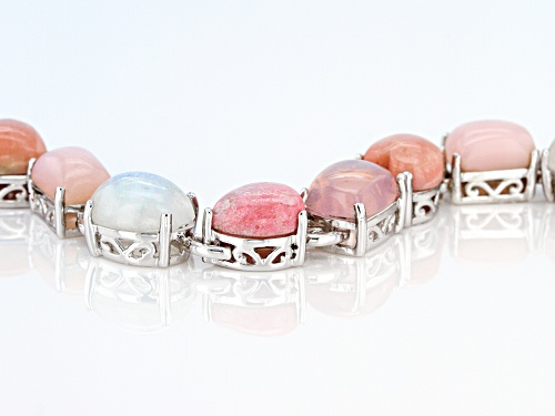 Pink Opal, Rainbow Moonstone, Thulite, Rose Quartz & Pink Mookaite Rhodium Over Silver Bracelet - Size 7.25
