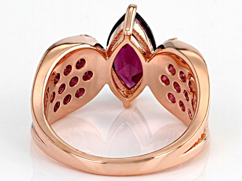 2.76ctw Raspberry Color Rhodolite & .12ctw Zircon 18k Rose Gold Over Silver Ring - Size 8