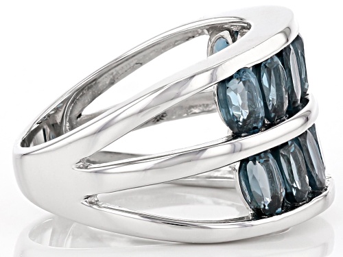3.00ctw Oval London Blue Topaz Rhodium Over  Sterling Silver Double Band Ring - Size 8