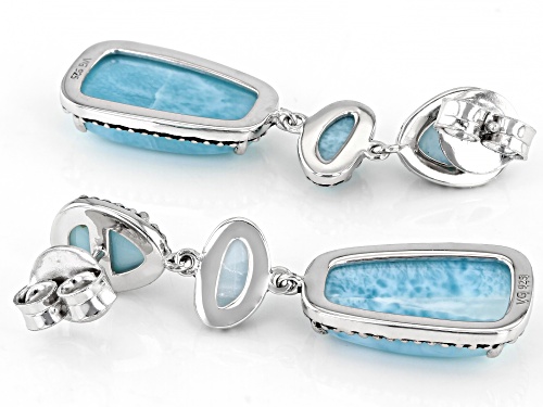 18X10mm, 9x7mm, 8X4mm fancy shaped cabochon larimar rhodium over sterling silver dangle earrings
