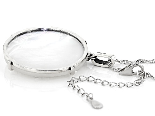 30mm Mother-of-Pearl with Silver Marcasite Rhodium Over Sterling Silver Pendant with Chain