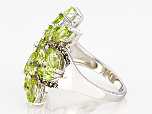 2.55ctw Manchurian Peridot(TM) with round Marcasite Rhodium Over Sterling Silver Ring - Size 8