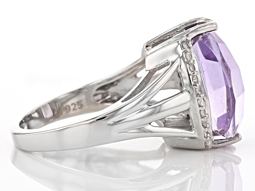6.42ct Barrel Lavender Amethyst with .20ctw round White Zircon Rhodium Over Sterling Silver Ring - Size 9