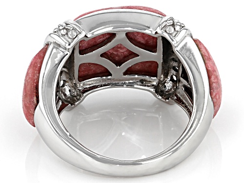 13x11mm and 9x5x9.5mm Thulite with 0.29ctw  Zircon Rhodium Over Silver Ring - Size 6