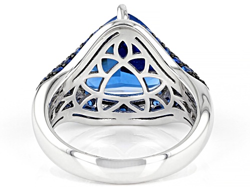 5.51ctw Trillion and 0.94ctw Round Lab Created Blue Spinel Rhodium Over Silver Ring - Size 8