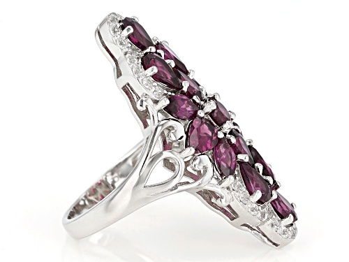 6.17ctw Mixed Shapes Raspberry Color Rhodolite and .61ctw Zircon Rhodium Over Silver Ring - Size 6