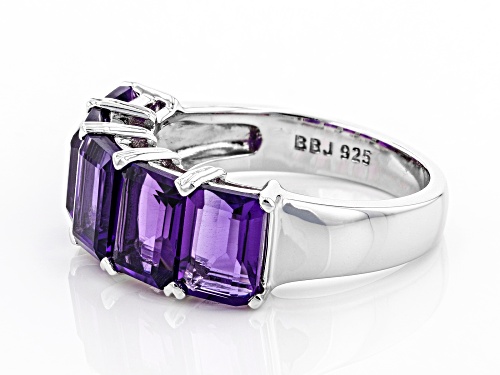 4.25ctw Emerald Cut African Amethyst Rhodium Over Sterling Silver 5-Stone Band Ring - Size 8