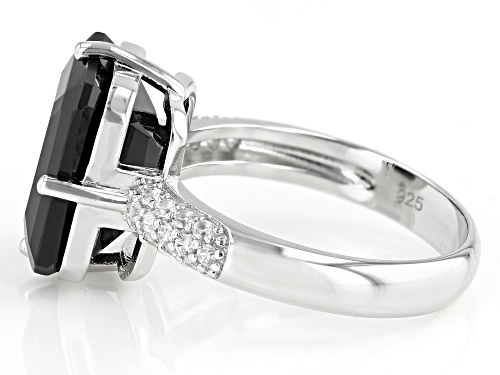 6.12ct Rectangular Octagonal Black Spinel and .30ctw White Zircon Rhodium Over Silver Ring - Size 8
