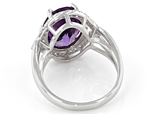 5.02ct Oval Brazilian Amethyst and 0.72ctw Zircon Rhodium Over Silver Ring - Size 8