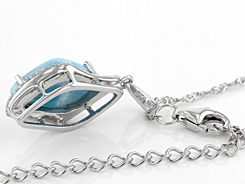 14x8mm Fancy Shape Larimar and 0.10ctw White Zircon Rhodium Over Sterling Silver Pendant With Chain