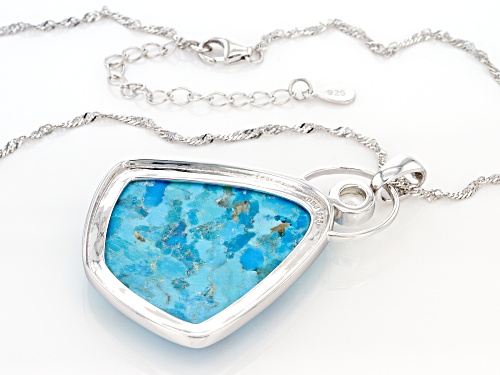 35x33mm Free-Form Turquoise with.62ct Round White Topaz Rhodium Over Silver Pendant With Chain