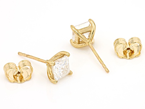 MOISSANITE FIRE(R) 1.60CTW DEW SQUARE BRILLIANT CUT 14K YELLOW GOLD STUD EARRINGS