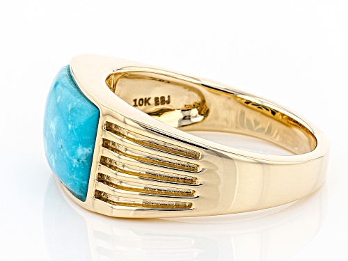 13x9mm Rectangular Blue Kingman Turquoise Solitaire 10k Yellow Gold Men's Ring - Size 10