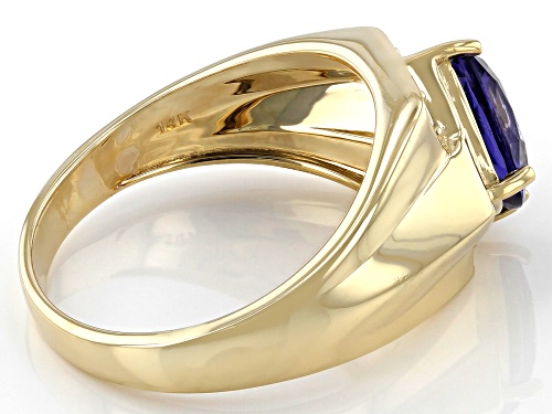 3.10ct Square Cushion Tanzanite And 0.14ctw Round White Diamond 14k Yellow Gold Men's Ring - Size 11