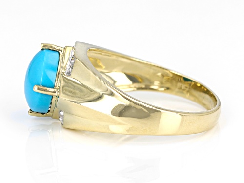 9mm Square Cushion Sleeping Beauty Turquoise With 0.13ctw White Diamond 10k Yellow Gold Men's Ring - Size 10