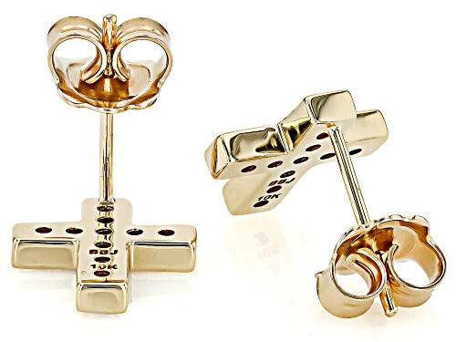 0.34ctw White Zircon 10k Yellow Gold Men's Cross Stud Earrings