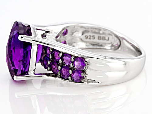 4.98ctw Oval Checkerboard Cut And Round African Amethyst Rhodium Over Sterling Silver Ring - Size 6