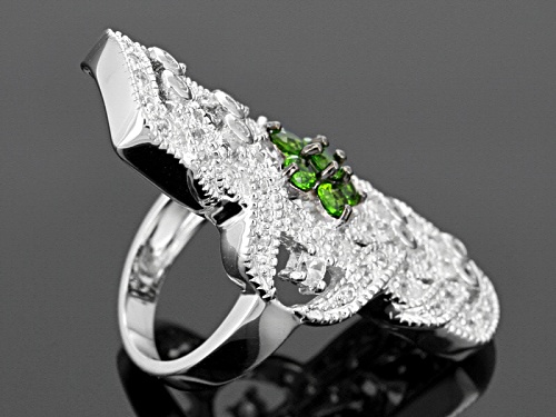 .74ctw Round Russian Chrome Diopside With 1.15ctw Round White Zircon Sterling Silver Ring - Size 5
