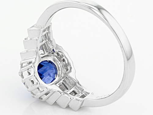1.37ctw Oval Nepalese Kyanite With 1.20ctw Baguette And Round White Zircon Sterling Silver Ring - Size 12