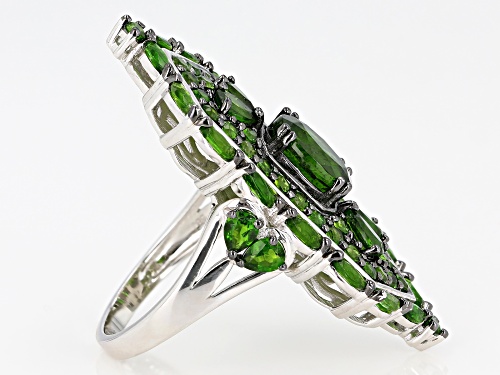 5.36ctw Mixed Shape Chrome Diopside Rhodium Over Sterling Silver Elongated Cocktail Ring - Size 7