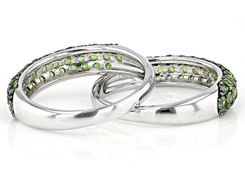 2.11ctw Round Chrome Diopside Rhodium Over Sterling Silver Set of 2 Pave Band Rings - Size 9