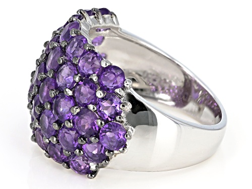 5.76ctw Round African Amethyst Rhodium Over Sterling Silver Band Ring - Size 6