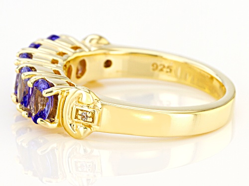 1.50CTW OVAL TANZANITE WITH .01CTW ROUND WHITE ZIRCON 18K YELLOW GOLD OVER SILVER RING - Size 8