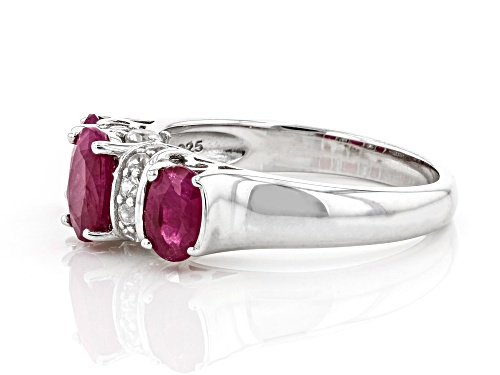 1.82ctw Oval Burmese Ruby With .37ctw Zircon Rhodium Over Sterling Silver Ring - Size 7