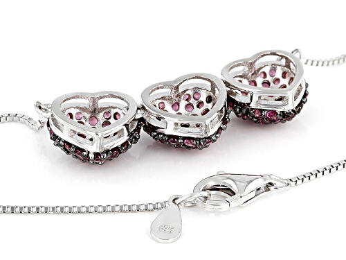 2.45ctw Round Raspberry Color Rhodolite Rhodium Over Sterling Silver Trilogy Heart Necklace