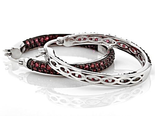 3.27ctw Round Raspberry Rhodolite Rhodium Over Sterling Silver Inside/Outside Hoop Earrings