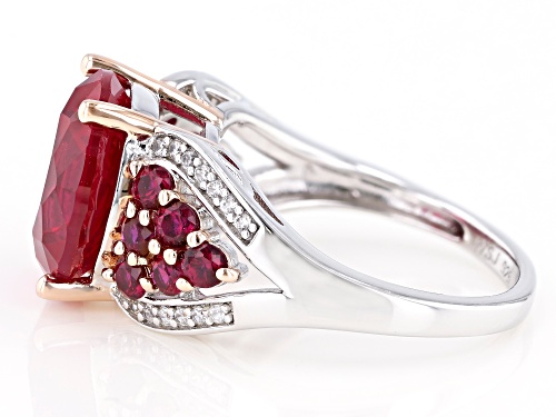 7.50ctw Round Lab Created Ruby with .11ctw Round White Zircon Rhodium Over Sterling Silver Ring - Size 8