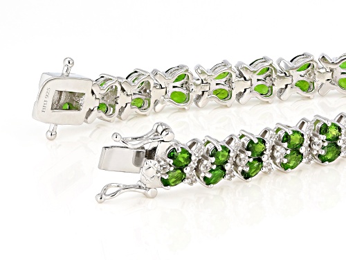 8.40CTW OVAL CHROME DIOPSIDE WITH 2.29CTW WHITE ZIRCON RHODIUM OVER STERLING SILVER BRACELET - Size 7.25