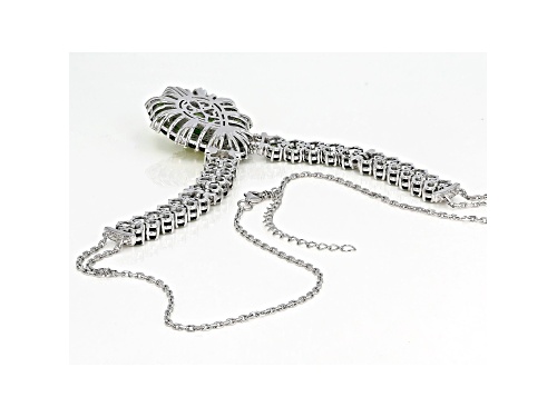 12.49ctw Chrome Diopside with 2.41ctw White Zircon Rhodium Over Silver Necklace - Size 18
