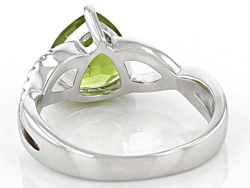 2.50ct Trillion Manchurian Peridot(TM) & .11ctw Round White Zircon Rhodium Over Silver Ring - Size 9