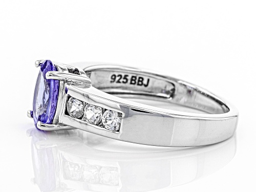 1.14CTW OVAL TANZANITE WITH .34CTW WHITE ZIRCON RHODIUM OVER STERLING SILVER RING - Size 10