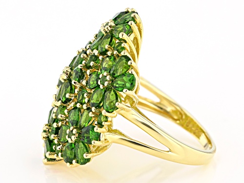 5.71ctw Pear Shape & .73ctw Round Chrome Diopside 18k Yellow Gold Over Silver Flower Ring - Size 9