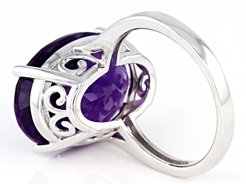 10.62CT OVAL AFRICAN AMETHYST RHODIUM OVER STERLING SILVER SOLITAIRE RING - Size 7