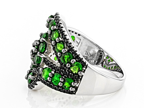 2.78ctw Russian Chrome Diopside with .45ctw Black Spinel Rhodium Over Sterling Silver Bypass Ring - Size 7