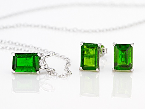 2.51ctw Rectangular Octagonal Chrome Diopside Sterling Silver Earrings, Pendant with Chain Set