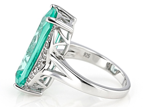 9.64ct Rectangular Cushion Lab Created Green Spinel & .25ctw Zircon Rhodium Over Silver Ring - Size 7