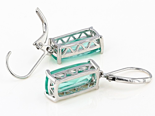 6.89ctw Rectangular Cushion Lab Created Green Spinel Rhodium Over Silver Dangle Earrings