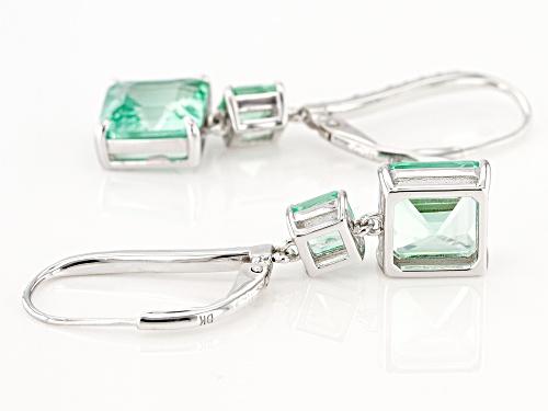 7.37ctw Square Asscher Cut Lab Created Green Spinel With .34ctw Zircon Rhodium Over Silver Earrings