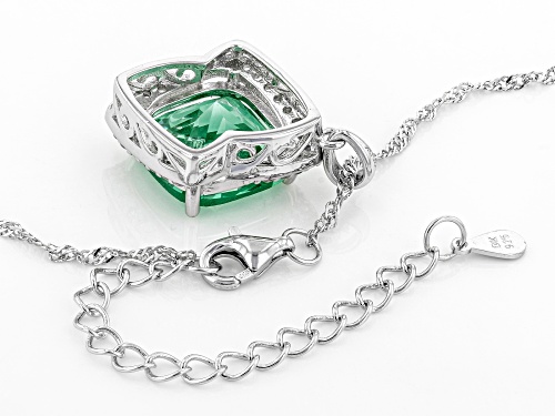 7.06ct Square Cushion Lab Created Green Spinel & .31ctw Zircon Rhodium Over Silver Pendant W/ Chain