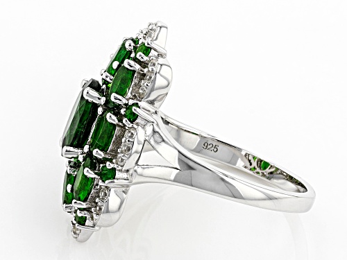 3.05ctw Oval & .27ctw Round Chrome Diopside With .22ctw Zircon Rhodium Over Sterling Silver Ring - Size 8