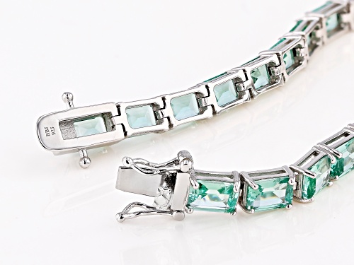 17.87ctw Emerald Cut Lab Created Green Spinel Rhodium Over Sterling Silver Tennis Bracelet - Size 8
